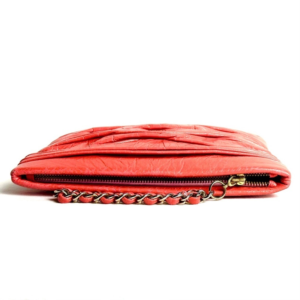 Onna Ehrlich Patent Leather Wristlet in Salmon with Chain Detail - Picture 6 of 12